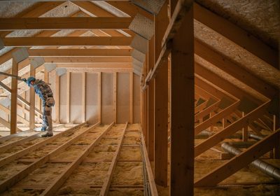 Attic Wooden Roof Construction Covering the House